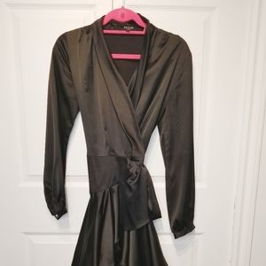 Black satin wrap hi-low dress